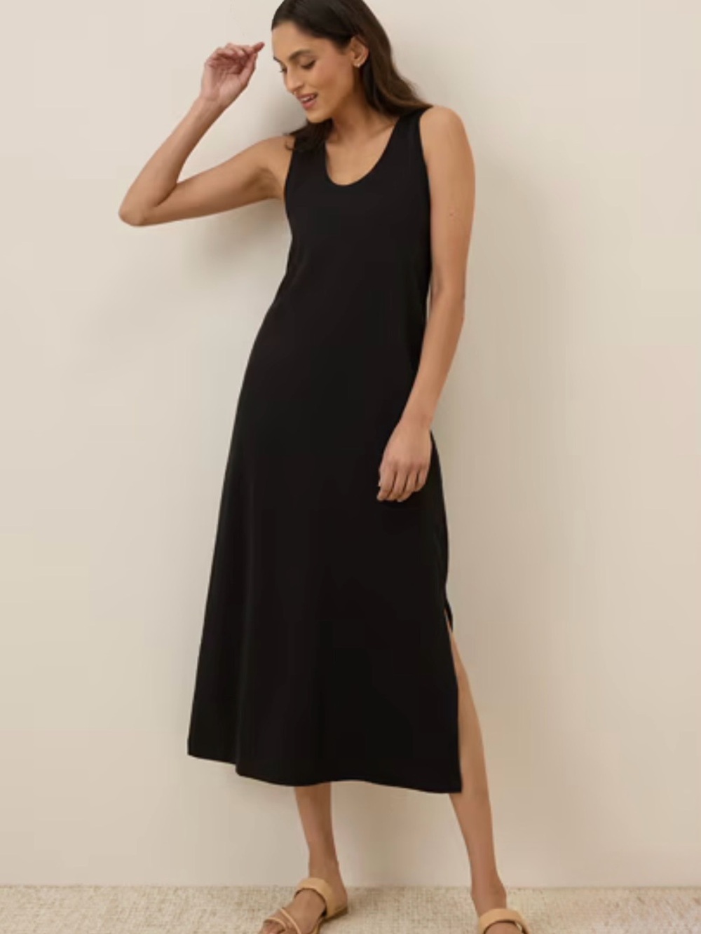 Pact Organic Cotton Softspun Black Sleeveless Scoop Neck Midi Tank Dress Small